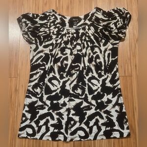 Style & Co Black and Cream Abstract Blouse